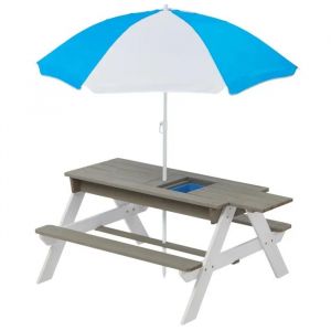 Table De Jardin Enfant 3 En 1 - Ginger Home - Parasol R&eacute;glable - Bac &Agrave; Sable - Bac &Agrave; Eau - Neuf