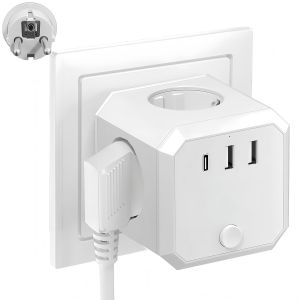 Station de Charge Murale 7-en-1 (3680W), Adaptateur Secteur avec 4 Prises et 3 Ports USB (1 USB-C), Multi-Prise Compacte avec Protection Contre Surtension pour Bureau et Maison, Blanc - Neuf