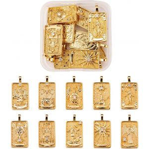 Ytseazn-10 Pièces Or Tarot Carte Pendentif Antique Laiton Rectangle Amulettes Femmes Filles Diy Bracelet Boucles D'oreilles Collier Porte-Clés Fabrication - Neuf