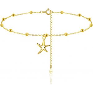 Kal-Chaîne De Cheville Pour Femme En Argent 925, Étanche, Bracelet De Cheville En Argent Sterling 925, Bracelet De Cheville D'été Avec Étoile De Mer/Papillon, Bracelet De Cheville Réglable 22 + - Neuf