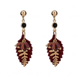 Boucles D'oreilles Longues Pendantes En Forme De Feuille Pour Femme (Rouge) - Neuf