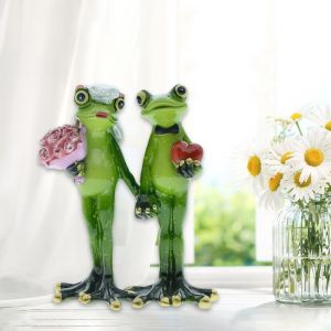 Mariage Grenouille Jardin Statue Résine Figurines Cadeau Fleur Lit Animal - Neuf