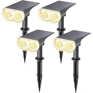 Kaltd-Spot Solaire Exterieur 800lm,Lampe Solaire À Détecteur De Lumière,3000k Blanc Chaud,22 Led,3 Mode D'eclairage,Étanche Ip65,Lampe Solaire Starray De Jardin,Cour,Lot De 4 - Neuf