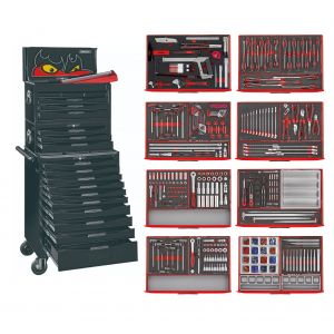 Servante d'atelier compl&egrave;te noire 19 tiroirs set en mousse 399 outils Teng Tools TCEMM399BL - Neuf