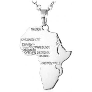 Kal-Collier Carte De L'afrique Femme Grav&eacute; De Lettre/El&eacute;phant Cha&icirc;ne Pendentif En Argent 925/M&eacute;tal Plaqu&eacute; Or Bijoux Tendance Pour Fille (Bo&icirc;te-Cadeau Offerte) - Neuf