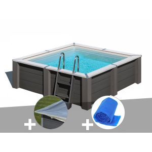 Kit piscine composite Gr&eacute; Avant-Garde carr&eacute;e 3,15 x 3,15 x 0,96 m + B&acirc;che hiver + B&acirc;che &agrave; bulles - Neuf