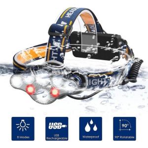 Lampe Frontale Led Rechargeable Usb 12 000 Lumens ¿ 8 Modes, Étanchéité Ipx4, Angle Réglable, Idéale Pour Les Aventures En Plein Air Et Les Projets De Bricolage - Neuf