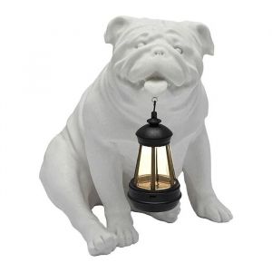 Lampe Solaire LED de Jardin Figurine Chien en R&eacute;sine Blanche Sculpture &Eacute;tanche D&eacute;coration Ext&eacute;rieure Design Moderne pour Patio - Neuf