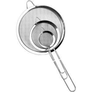 Eryi-3 Pièces Passoire Inox 20.5/29.5/38.5 Cm, Tamis Cuisine Avec Poignée, Métal Tamis Maille Fine, Filtre Pour Égoutter Poudre, Pâtisserie, Nouille, Riz, Pates, Légumes, Quinoa, Blanc D'oeuf - Neuf