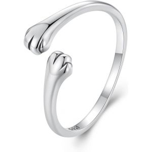 Yemaesre-Bague Femme Chat Réglable En Argent Sterling 925 Bague Chaton Ouvert Mignon Pet Animaux Anneau, Simple Chats Bijoux Cadeau Anniversaire Pour Fille Et Amoureux Des Animaux - Neuf