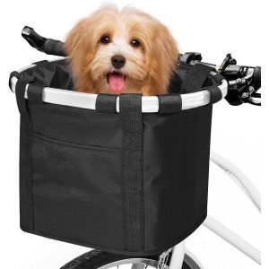 Panier Vélo Pliant,Panier Avant Amovible Pour Guidon De Vélo,Cadre En Alliage D'aluminium,Panier De Transport Pour Animal Domestique,Panier De Courses Sac De Camping Fourre-Tout (Noir) - Neuf