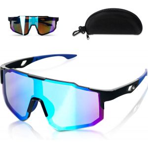 Lunettes De V&eacute;lo Polaris&eacute;es, Lunettes Soleil Sport Hommes Et Femmes Avec &Eacute;tui &Agrave; Lunettes Noir, Lunettes De Sport Bleu Miroir, Pour V&eacute;lo, Course &Agrave; Pied, Randonn&eacute;e Et Autres Activit&eacute;s De Plein[Z3791] - Neuf