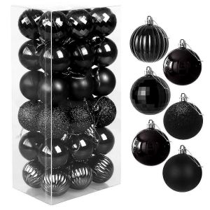 Arbre de no&euml;l Boules, 4 cm, Set de 36 D&eacute;corations en Plastique (Noir) - Neuf