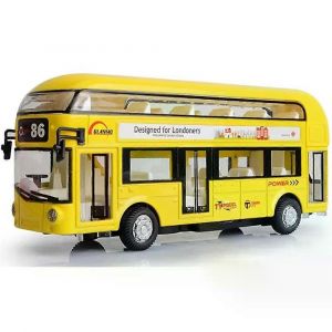 Bus miniature à deux étages en alliage moulé sous pression, échelle 1:36, portes ouvertes, son et lumière, véhicule à tirer, cadeaux pour enfants - Neuf