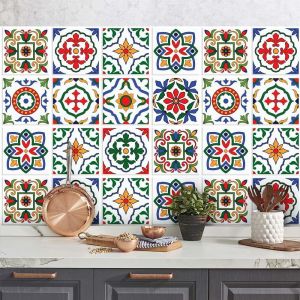 Eryi-- Autocollants Carrelage Salle De Bain Et Cuisine 24 Pcs 10x10 Cm - Ps00032 Décoration Murale En Carrelage Mosaïque Pvc Imperméable Style Carreaux De Ciment Azulejos - Neuf