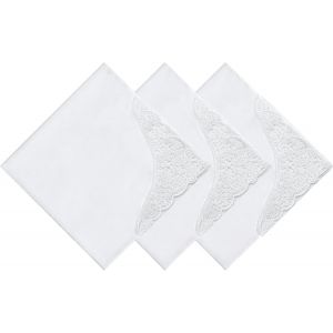 KALANKA-Mouchoirs en Tissu - Grands Femme Mouchoir Tissu en 100% 60S Coton Peigné Dentelle Brodée Motif Fleur Doux Blanc pour Mariage, Lot de 3/6 Pièces, 43x43cm - Neuf