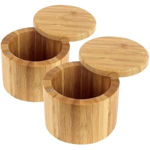 Boîte À Sel Et À Poivre,Boîtes De Rangement En Bois 100 % Biologique Abedoe,Récipient À Couvercle Pivotant Pour La Cuisine - Neuf