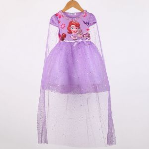 Robe D'ete Une Piece A Manches Courtes Pour Fille, Motif Dessin Anime, Avec Voile (Violet 150) - Neuf
