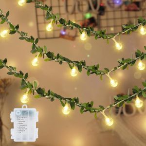 KAL-Guirlande Lumineuse À Piles 20 Led 4M Lierre Artificiel Guirlande Lumineuse, Led Boule Lumineuse Étanche 8 Modes Décoration Pour Chambre, Balcon, Jardin, Noël, Mariage, Intérieur, Exterieur, Fête - Neuf