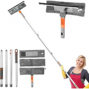 ChenQuanSarl-Équipement De Nettoyage De Fenêtre, Manche De 163 Cm De Long, Manche Télescopique, De Nettoyage 2 En 1 Avec Grattoir Et Tampon En Microfibre Pour Intérieur Et Extérieur, Vitres De Voitur - Neuf
