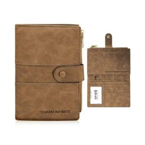 Portefeuille en cuir PU avec blocage RFID, emplacements pour cartes et poche zippée - Marron - Neuf