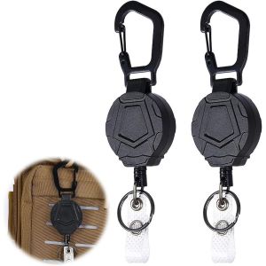 2 Pcs porte-cl&eacute;s r&eacute;tractable, porte-mousqueton robuste, porte-badge mousqueton robuste, porte badges d`identification - Neuf