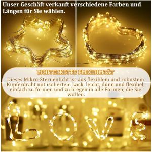 Lot de 2 guirlandes lumineuses LED de 20 m + 2 pi&egrave;ces de 3 m &agrave; piles - 8 modes - T&eacute;l&eacute;commande avec minuterie - Guirlande lumineuse - &Eacute;tanche IP65 - Guirlande lumineuse d'ext&eacute;rieur - Fil pour - Neuf