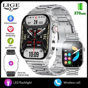Lige Nouveaux Hommes Montre Intelligente Lampe De Poche 2.01 "Hd Grand Écran Ai Voix Bluetooth Appel Sport Montres Moniteur De Santé Smartwatch Femmes.Silver Steel.Smart Health Watch - Neuf