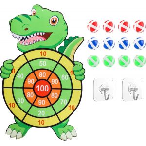 Jeux Flechette Enfant, Dinosaure Jeu de Fléchettes pour Enfants,Intérieur Extérieur Jouets de Jeu de Fête avec 12 Balles 2 Crochets pour Garçons et Filles âgés de 3 à 12 Ans - Neuf
