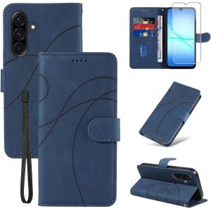 KALANKA-Coque pour Samsung Galaxy A17 4G/5G avec 1 Pi&egrave;ces Verre Tremp&eacute; Protection, Premium PU Cuir Multifonction Magn&eacute;tique Portefeuille &agrave; Rabat Flip Housse &Eacute;tui pour Samsung Galaxy A17 - Bleu - Neuf