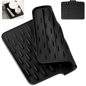 Kalanka-Tapis Evier Cuisine Egouttoir Silicone 40 X 30 Cm,Tapis Egouttoir Vaisselle Noir,Tapis De S&eacute;chage En Silicone,Tapis D'&eacute;gouttement Evier,Tapis De Drainage Cuisine,Dish Drying Mat Pour Bar, Tab - Neuf