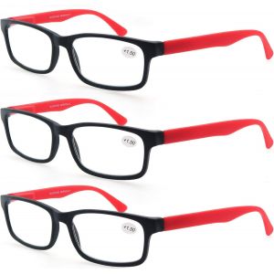 Lot De 3 Lunettes De Vue 1.5 (3 Rouge) Hommes Femmes Lunettes De Lecture Comfort Vision Nette Branches A Ressort Lunettes Loupe Rectangle - Neuf