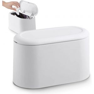 Petite Poubelle De Table Avec Couvercle À Bouton-Poussoir Pour Bureau, Salle De Bain, Cuisine Et Chambre À Coucher, Stockage De Nourriture Pour Animaux - Neuf