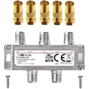 R&eacute;partiteur d'antenne coaxial 4 Voies Haut de Gamme HD 3D 4K r&eacute;partiteur Souple par Exemple pour DVBT DVBT2 DVBC Sat Unicable TV par c&acirc;ble Allemagne T&eacute;l&eacute;commande 4 Voies HDTV - Neuf