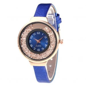 Montre A Quartz Etroite Zhoulianfa En Cuir Pu Pour Femme, Cadran Unique A Effet Sable Mouvant (Bleu Roi) - Neuf