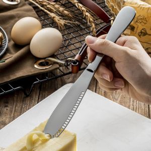 Couteau À Beurre Argenté, Épandeur 3 En 1 En Acier Inoxydable, Facile À Tenir, Bord Dentelé, Fentes Pour Râper Le Pain, Le Beurre, Le Fromage Et La Confiture. - Neuf