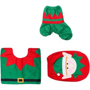 3pcs Fête De Noël Pour Les Toilettes De Couverture De Siège De Tapis De Sol, Réservoir De Tissu Couvercle De La Boîte De Jeu Pour Noël, Décoration De Salle De Bain C - Neuf