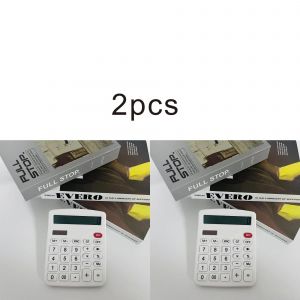 QSJ-Calculatrices de bureau Calculatrice de panneau solaire pour &eacute;tudiants de bureau,calculatrice mignonne &agrave; double puissance &agrave; 12 chiffres avec grand &eacute;cran LCD grand bouton-Blanc 2pc - Neuf