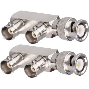 Lot de 2 Fiches M&acirc;les BNC Vers 2 Prises Femelles BNC en Forme de F-Connecteur Coaxial 3 Voies Adaptateur Splitter-Forme Connecteur en T&eacute; - Neuf
