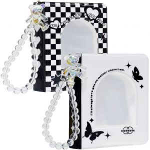MAA-Kpop Lot de 2 porte-cartes photo de 7" - Mini album photo Kpop - Porte-cartes photo - 40 compartiments avec joli bracelet - Blanc - Neuf