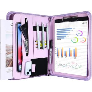 CAUC-Portfolio A4 en Simili Cuir, Porte Documents avec Papiers Écrit, Porte Bloc-notes pour Record de Réunion/RDV Affaires, Portefeuille A4 Zippée, Légère Durable -Violet - Neuf