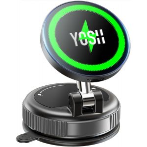 KALANKA-15W Support Telephone Voiture Induction, [Nano-Gel & Ventouse &agrave; Vide], Chargeur Voiture pour Magsafe Compatible avec iPhone 17-12 Series et Tous Les t&eacute;l&eacute;phones avec Anneau m&eacute;tallique Inclus - Neuf