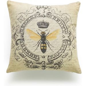 Housse De Coussin D&eacute;corative En Coton Et Lin &Eacute;pais, Style Campagne Fran&ccedil;aise Moderne, Motif Abeille Reine, 45 Cm X 45 Cm (18 Po X 18 Po). - Neuf