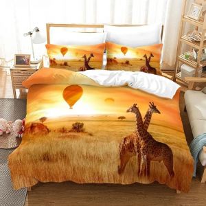 Parure De Lit Avec Housse De Couette 3d Motif Animaux Africains, Girafe Et Coucher De Soleil, Couvre-Lit En Microfibre Pour Garcon S Et Filles - Neuf