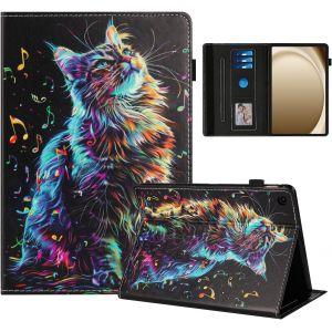 Coque Pour Samsung Galaxy Tab A9 Plus Impression Graphique Housse En Tablette Cuir Pu Protection Pour Samsung Galaxy Tab A9 Plus 11 Pouces 2023 Chat En Note De Musique - Neuf