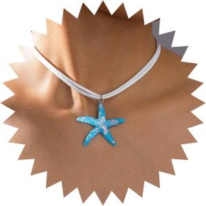 Kal-Collier Étoile De Mer En Acrylique Collier Pendentif Étoile De Mer Bleue Collier Tour De Cou En Satin Blanc Réglable Collier Étoile En Velours Bijoux Pour Femmes - Neuf