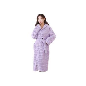 Peignoir En Polaire Corail Avec Capuche Et Poches, Robe De Chambre Portefeuille En &Eacute;ponge &Agrave; Manches Longues - Neuf