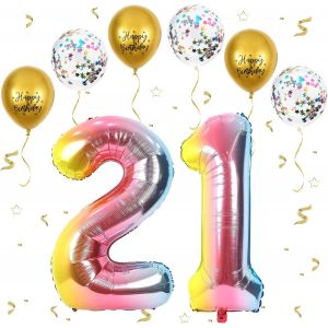 Ballon Anniversaire 12/21 Ans Dégradé Rainbow,101 CM Ballon Chiffre 21,Happy Birthday Decoration Ballons 21 Anniversaire Ballon,Décoration Ballon Numéro pour 12/21-Vole à l'Hélium - Neuf