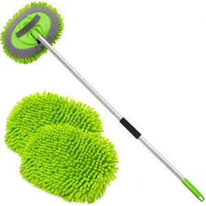 Brosse de lavage de voiture avec long manche Kit de balai de lavage de voiture en microfibre Fournitures de nettoyage de brosse de lavage de voiture Kit d'entretien de voiture avec tête de rechange - Neuf