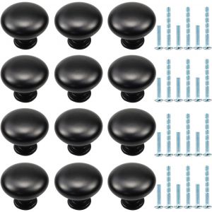 YUJTG-12 Pièces Bouton de Meuble, Tiroir de Poignée avec 2 Vis de Taille, Noir Meuble Poignées, Poignées de Tiroir Rondes, Boutons de Porte pour Cuisine, Bureau, Chambre, Placard (30mm) - Neuf